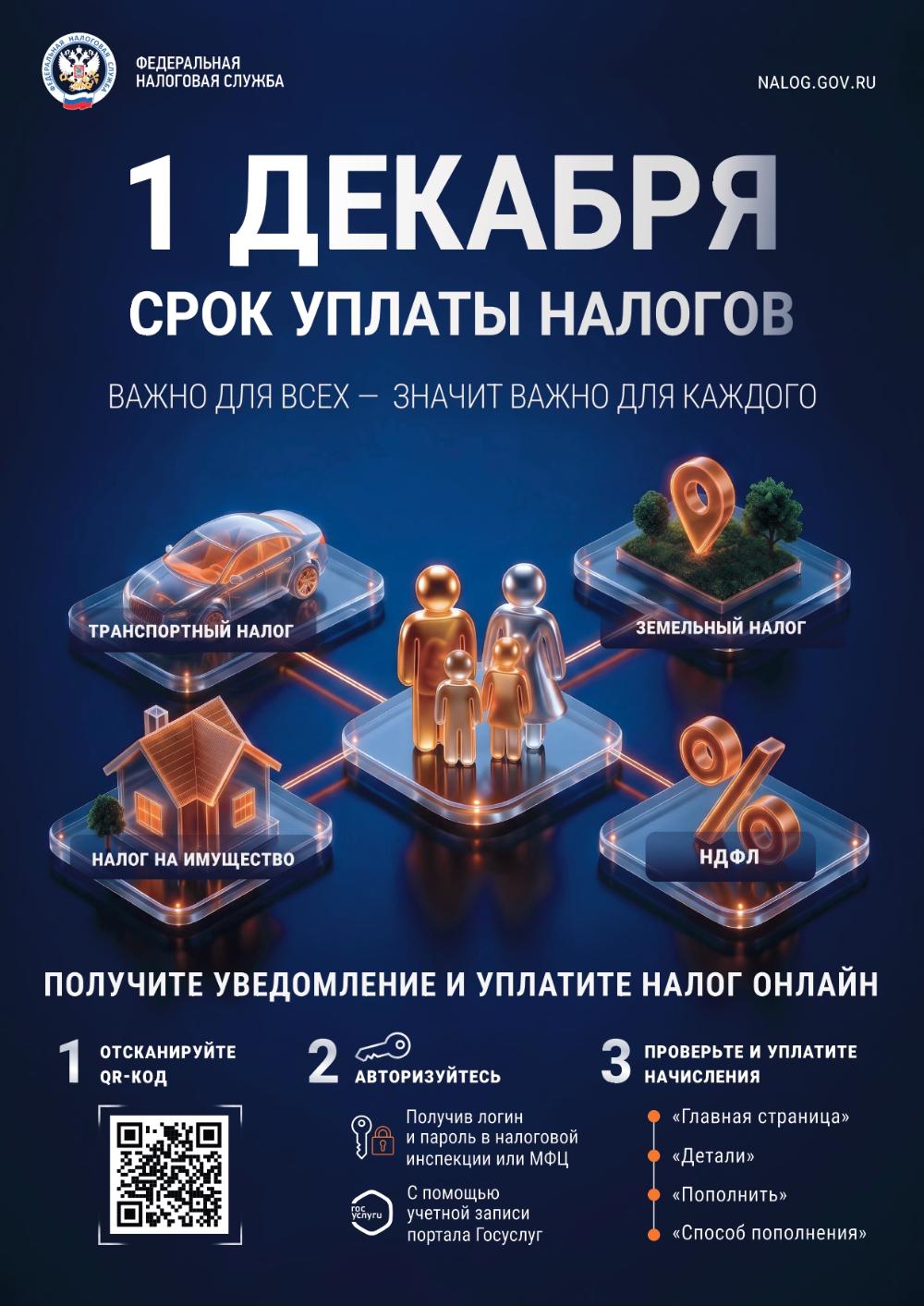 1 декабря - срок уплаты налогов